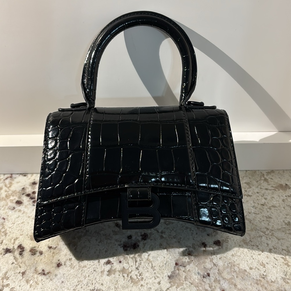 Balenciaga Hourglass XS Black Croc-Embossed Calfskin - Picture 3 of 14